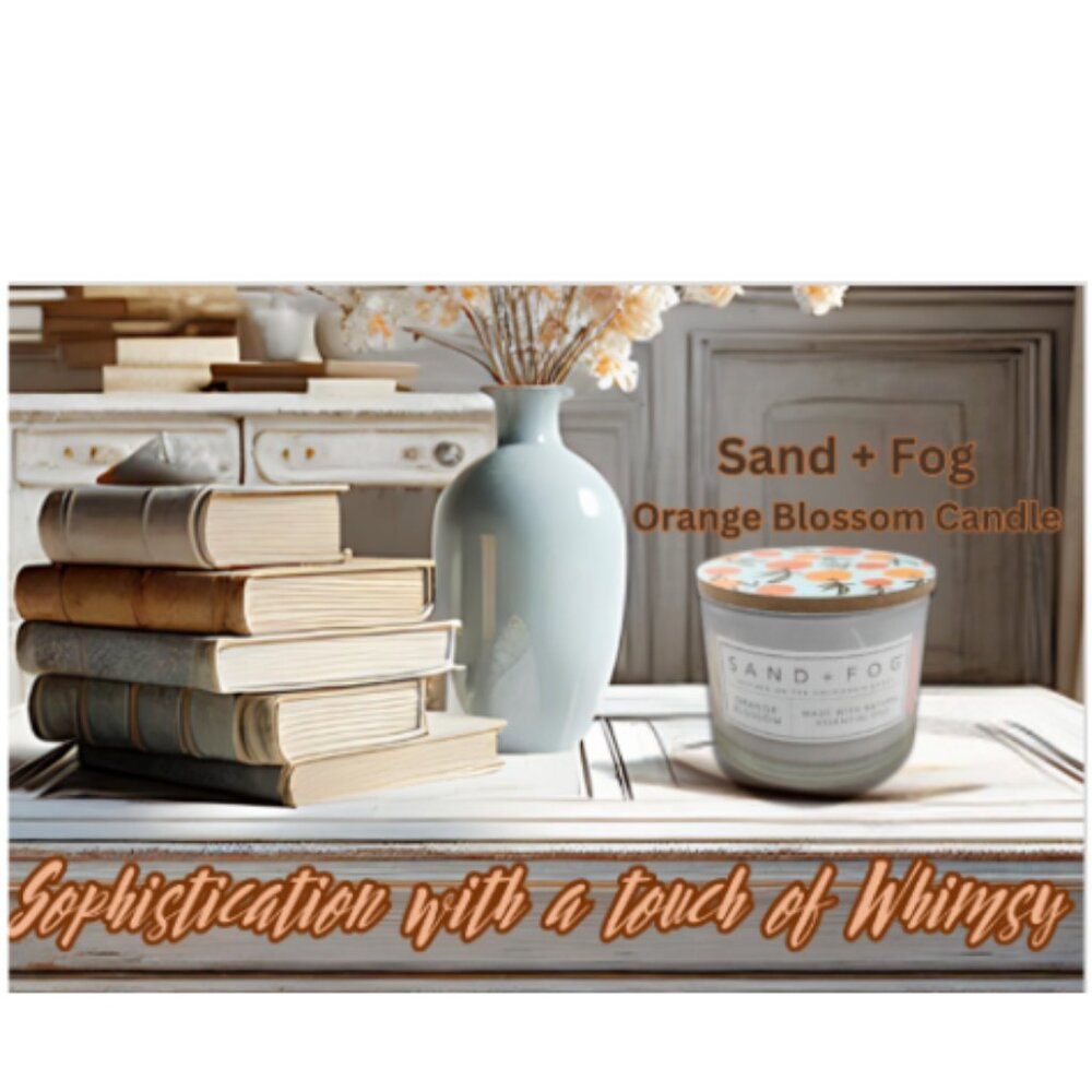 New Sand+Fog 12oz Orange Blossom  Candle w/Artistically Painted Wood Lid